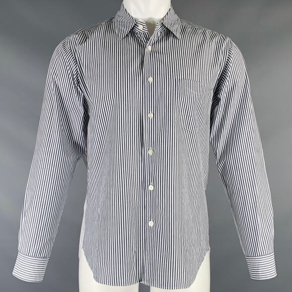 SAGE DE CRET Size M White Grey Stripe Cotton Mixed Pattern Long Sleeve Shirt - Picture 1 of 7